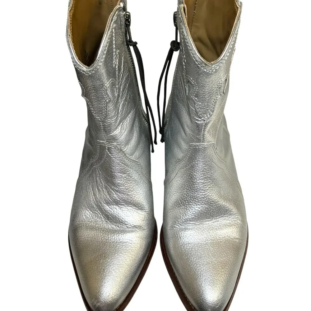 Free People Women's 'New Frontier' Leather Western Bootie Silver Size 38 EU 8 US
